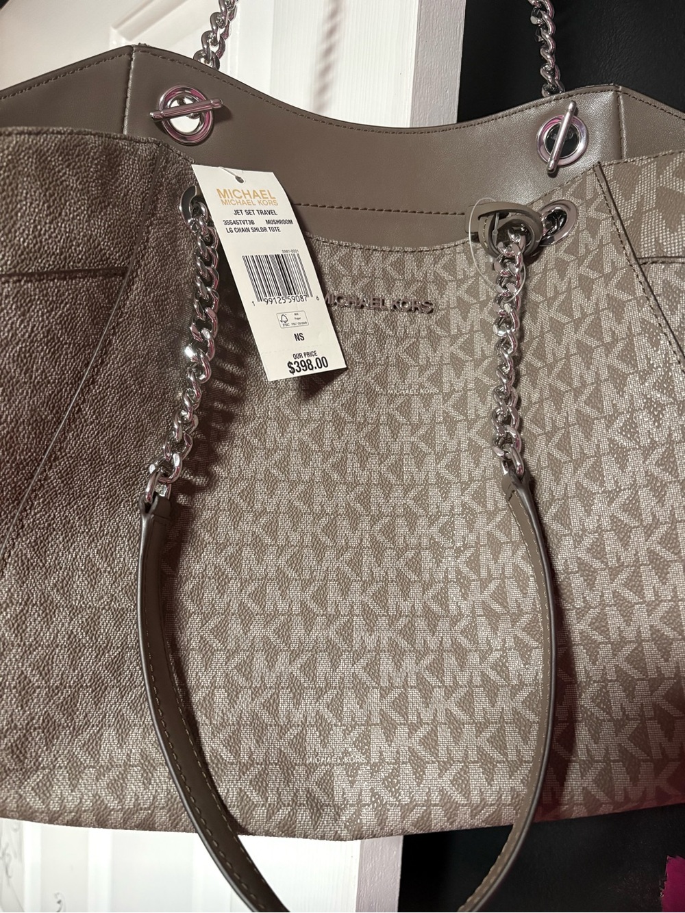 Michael Kors Taupe Signature Chain-Handle Shoulder Bag